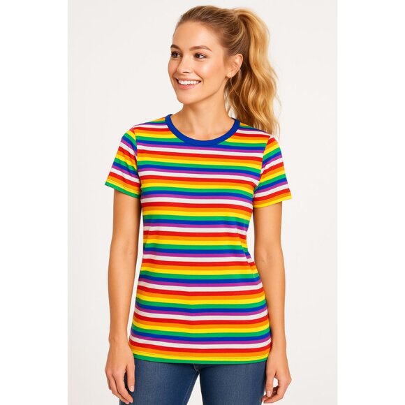 Women’s Multi-Color Striped Short Sleeve Shirt – Size S – NWOT - Picture 1 of 10